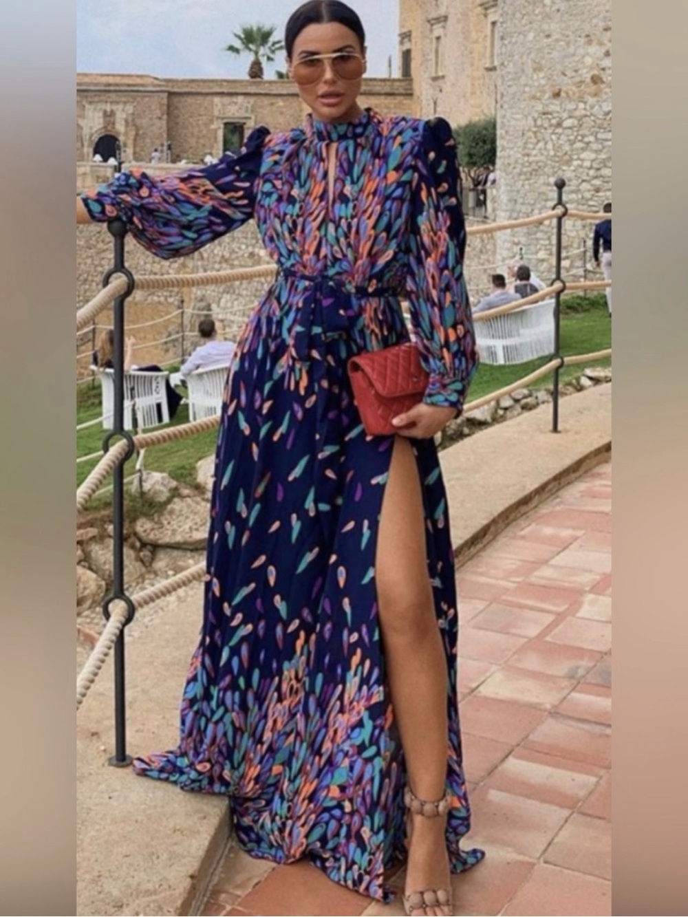 Fashion Nova Navy Maxi Dress with Multicolor Abstract Print